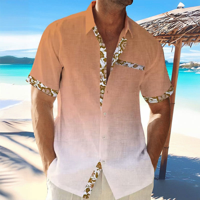 Men's Hawaiian Ombre Floral Print Casual Short Sleeve Shirt