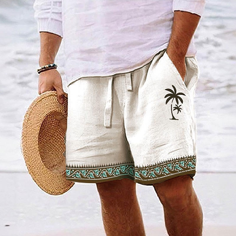 Men's Ethnic Totem Palm Tree Print Summer Casual Resort Shorts