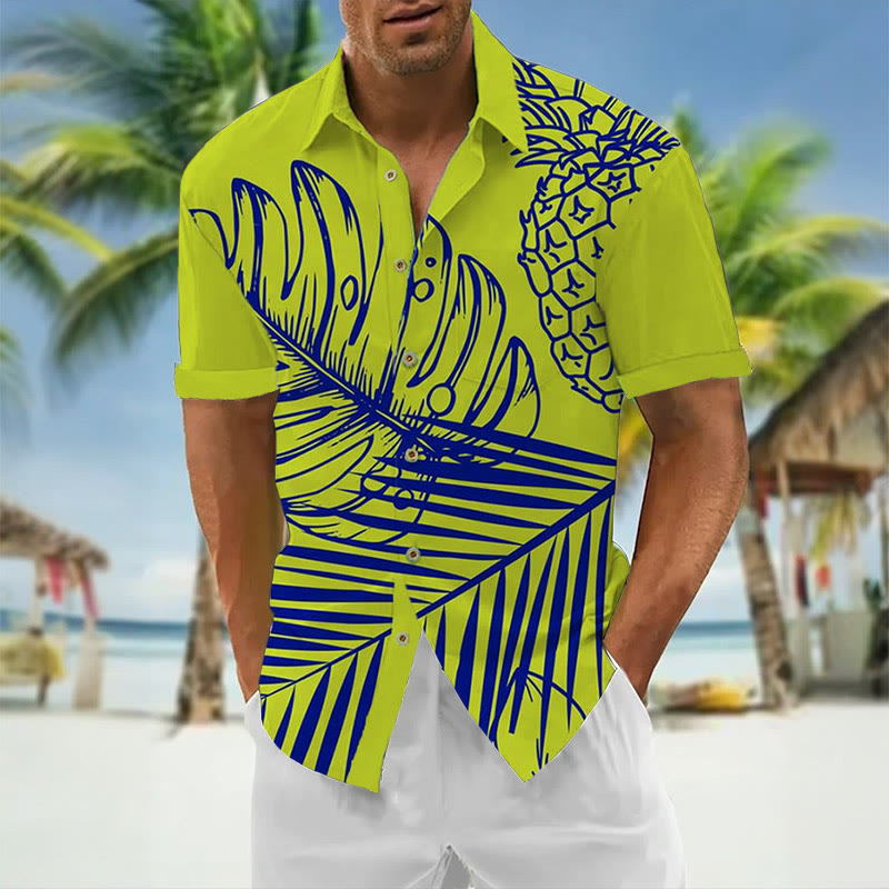 Vacation Hawaiian Contrast Print Short Sleeve Pocket Shirt