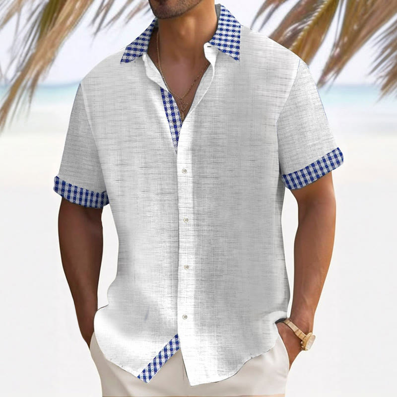 Men's Retro Plaid Contrast Design Casual Short-sleeved Shirt