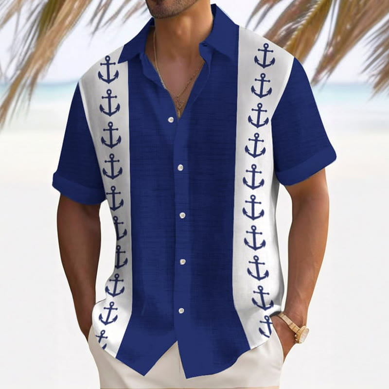 Men's Hawaiian Anchor Print Resort Casual Shirt