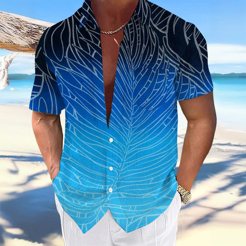Men's Resort Hawaiian Ombre Print Casual Short Sleeve Shirt