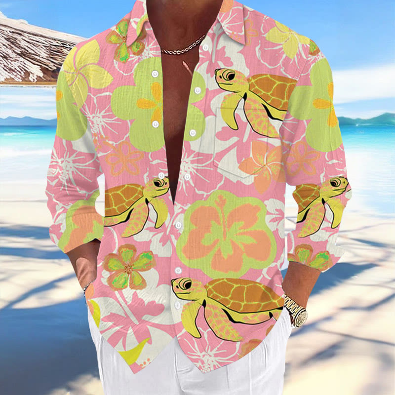 Men's Hawaii Turtles Print Fashion Vacation And Casual Shirt