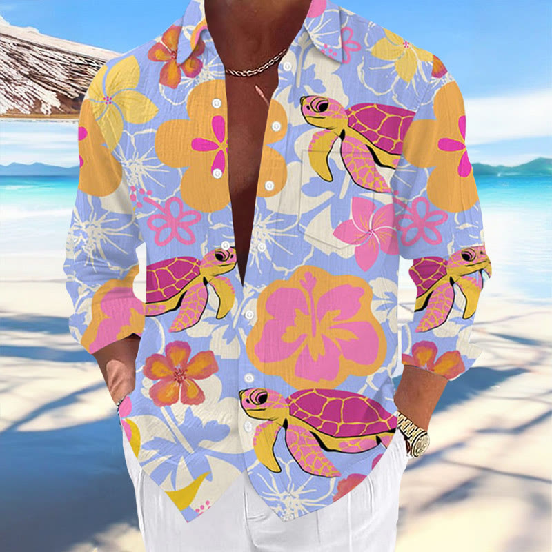 Men's Hawaii Turtles Print Fashion Vacation And Casual Shirt