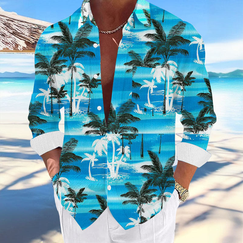 Men's Casual Hawaiian Coconut Print Lapel Shirt