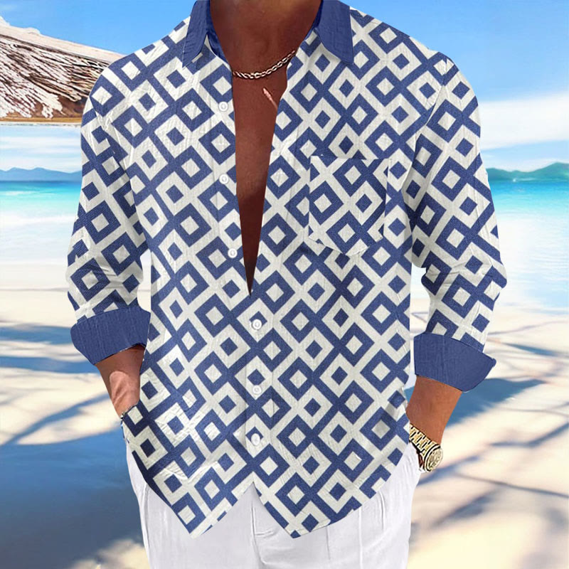 Men's Casual Hawaiian Argyle Print Lapel Shirt