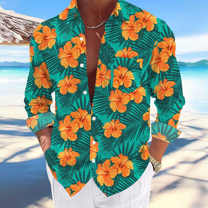 Men's Casual Hawaiian Dahlia Print Lapel Shirt