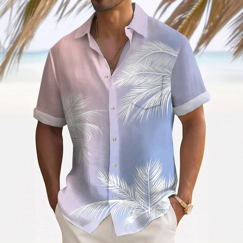 Men's Hawaiian Palm Tree Print Fashion Short Sleeve Shirt