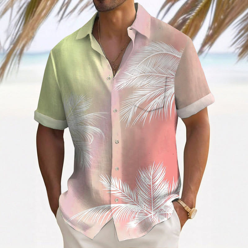 Men's Hawaiian Palm Tree Print Fashion Short Sleeve Shirt