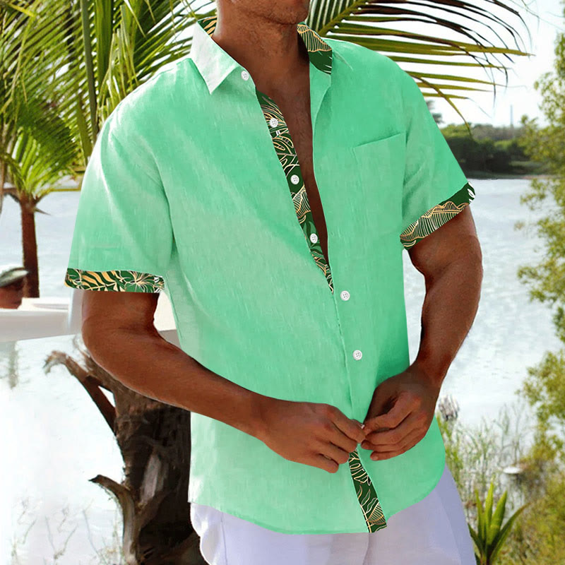 Men's Hawaiian Tropical Floral Print Resort Casual Short Sleeve Shirt