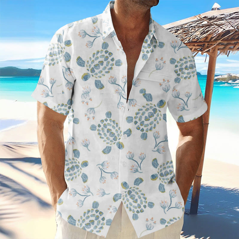 Vacation Hawaii Floral Turtle Print Short Sleeve Shirt