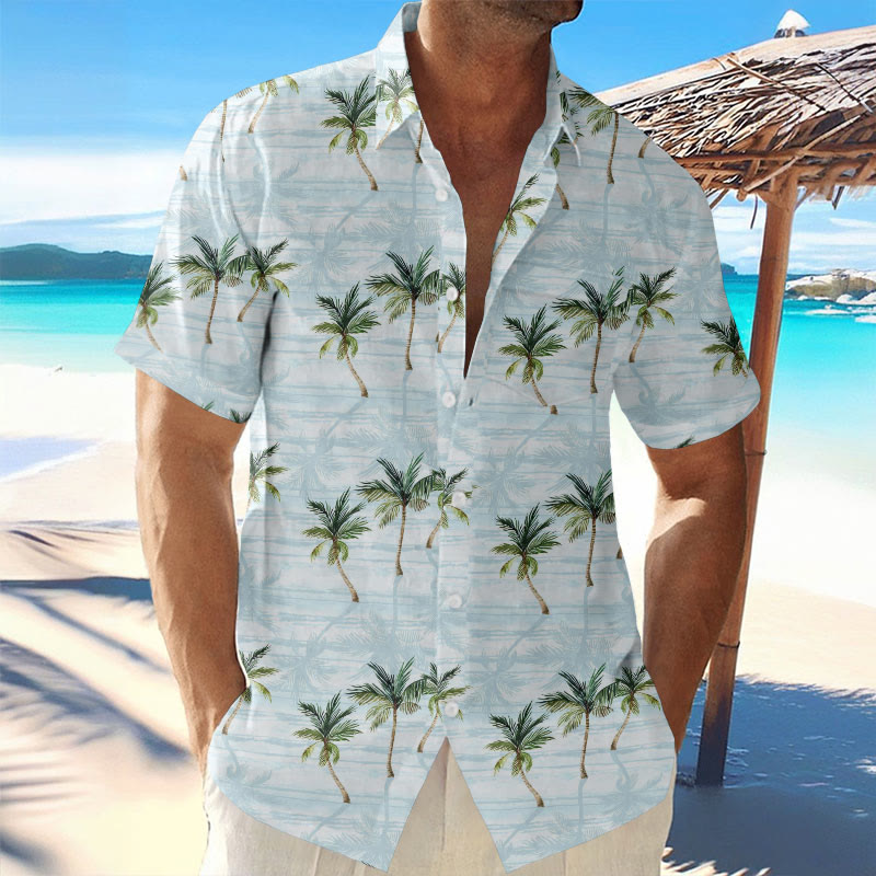 Men's Resort Palm Tree Print Casual Hawaiian Short Sleeve Shirt