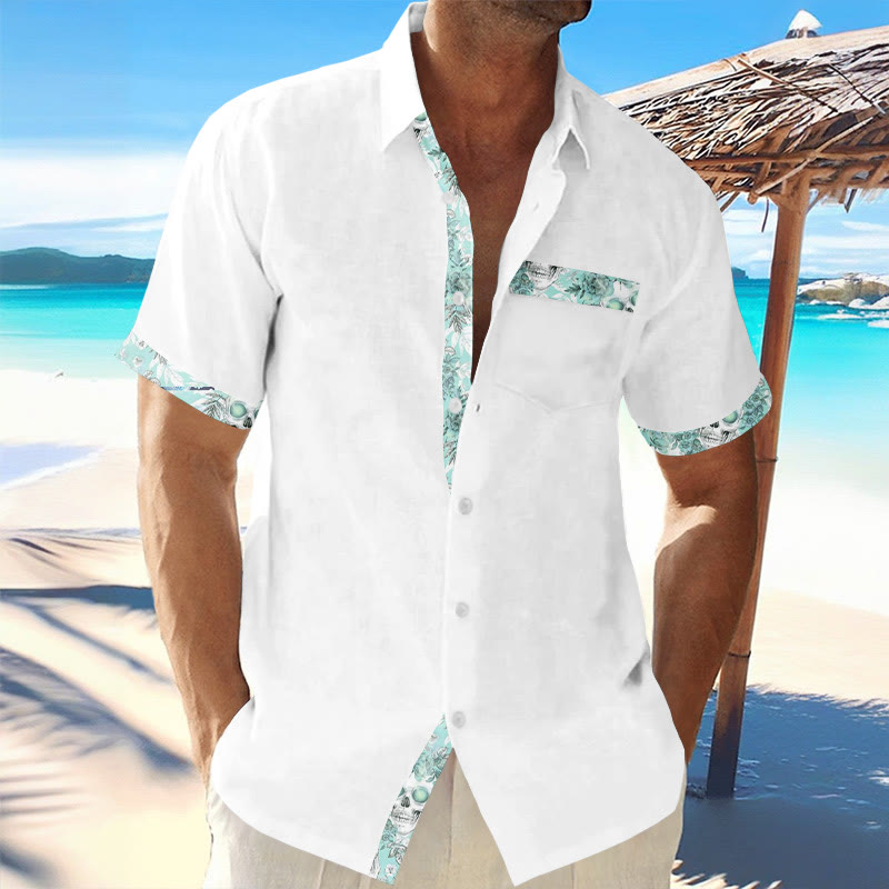 Skull Floral Print Short Sleeve Hawaiian Shirt