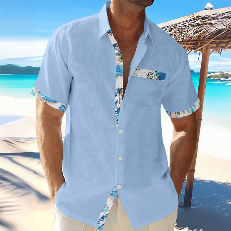 Men's Resort Hawaiian Palm Tree Print Short Sleeve Lapel Shirt