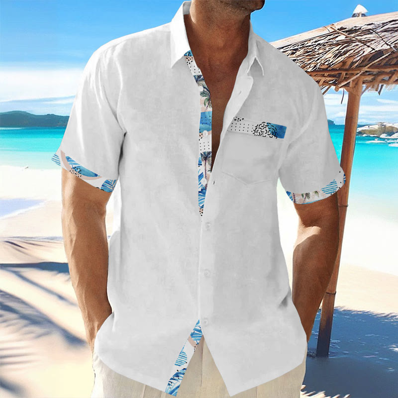 Men's Resort Hawaiian Palm Tree Print Short Sleeve Lapel Shirt