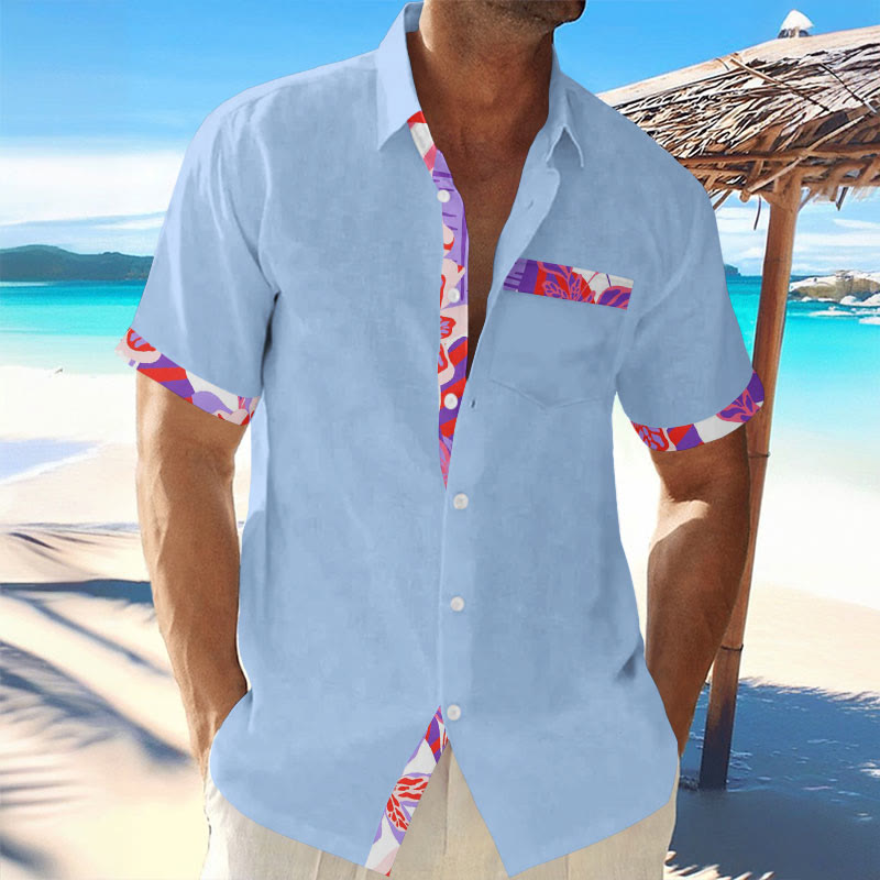 Men's Resort Hawaii Casual Abstract Flower Print Short Sleeve Lapel Shirt