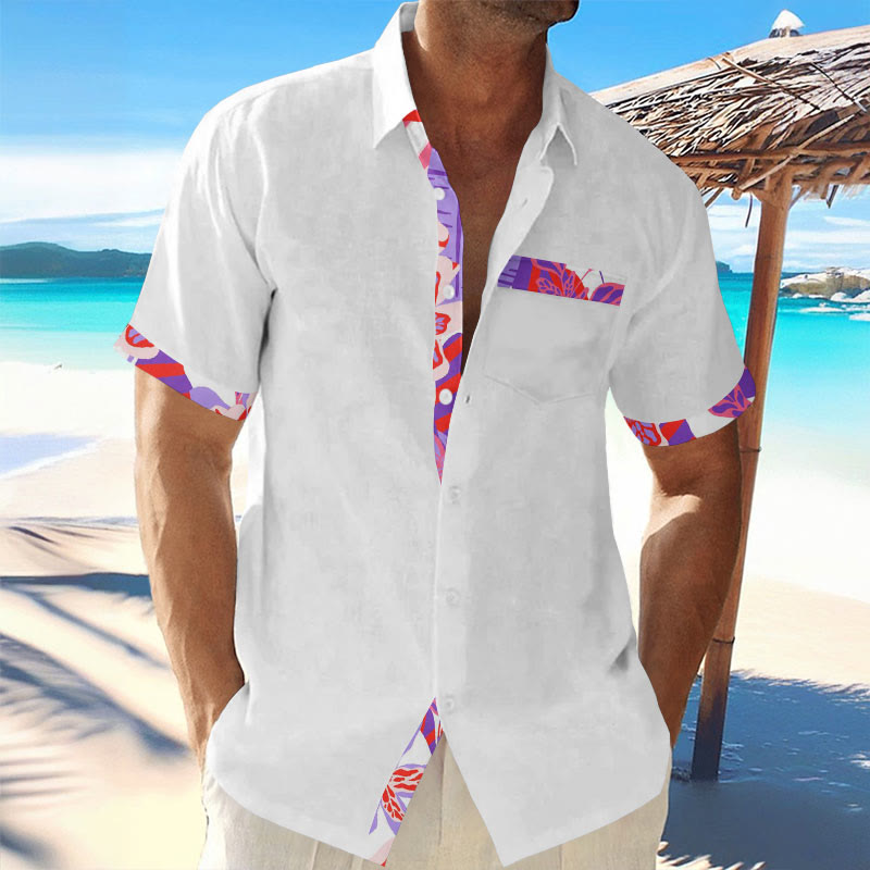 Men's Resort Hawaii Casual Abstract Flower Print Short Sleeve Lapel Shirt