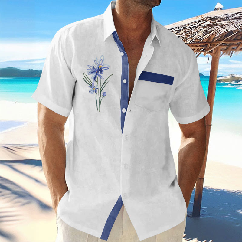 Vacation Iris Print Color Block Shirt