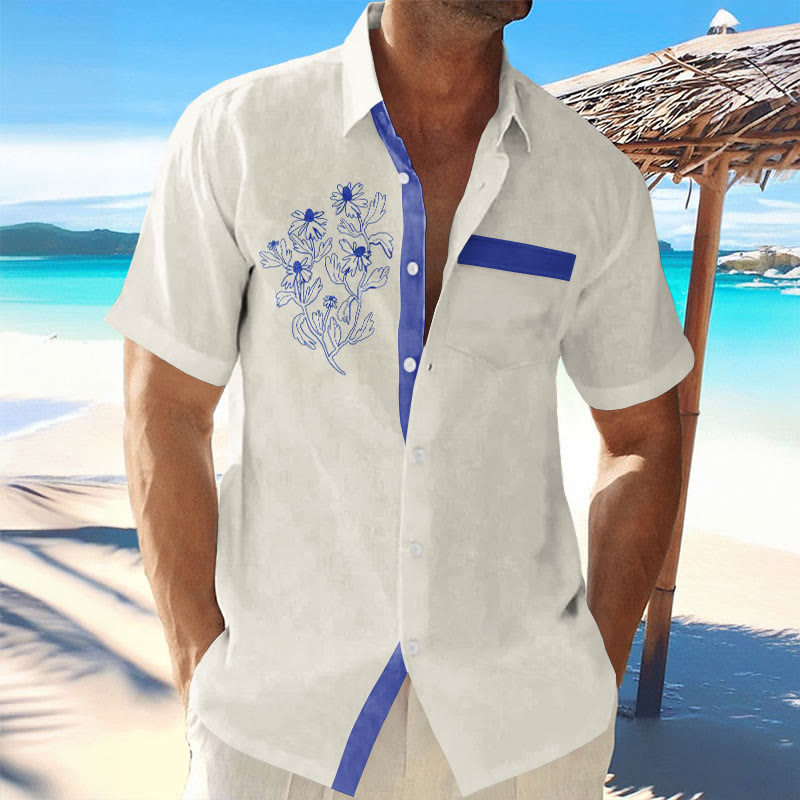 Vacation Daisy Print Color Block Shirt