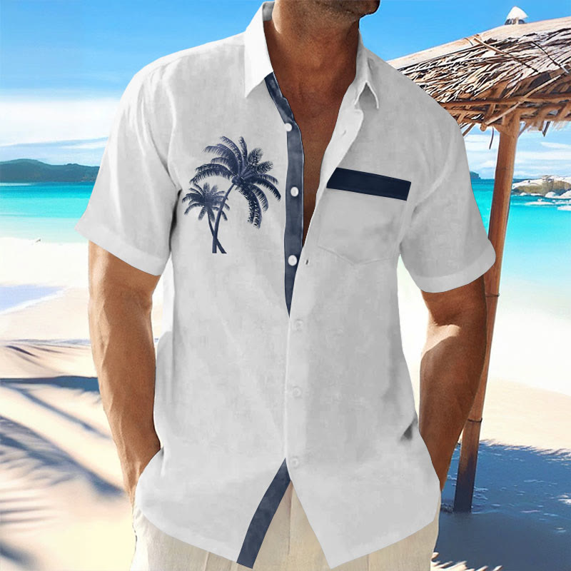 Vacation Coconut Tree Print Color Block Shirt