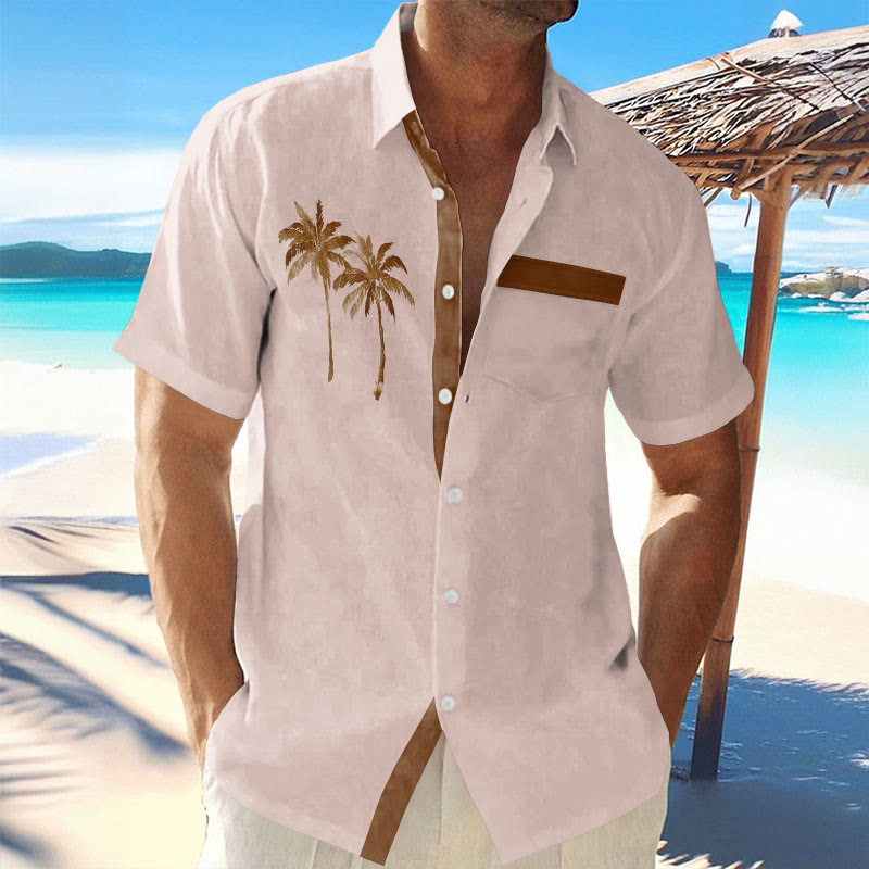 Holiday Contrasting Coconut Tree Print Short-sleeved Shirt