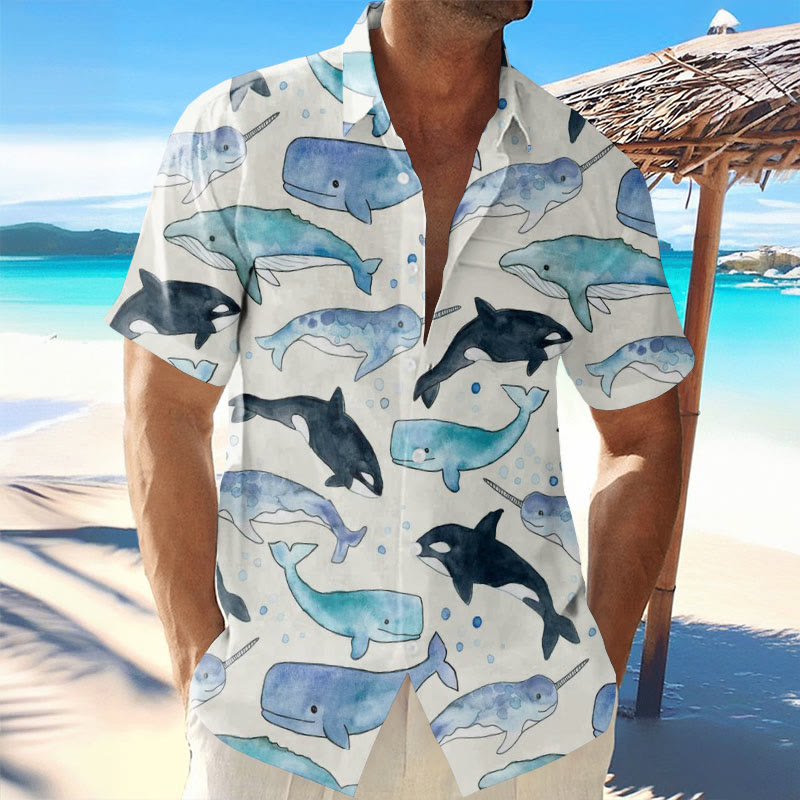 Vacation Whale Print Short Sleeve Shirt