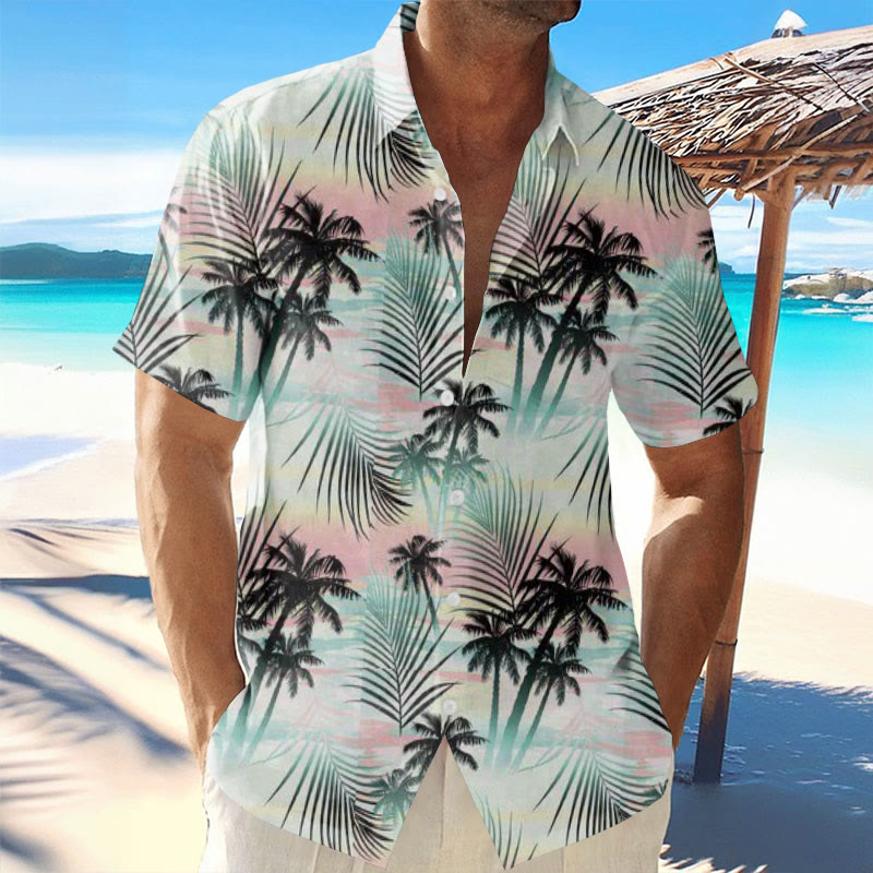 Vacation Contrasting Coconut Tree Print Shirt