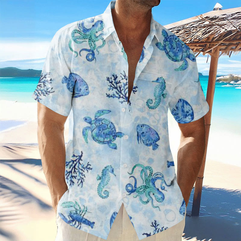 Vacation Turtle Octopus Seahorse Print Shirt