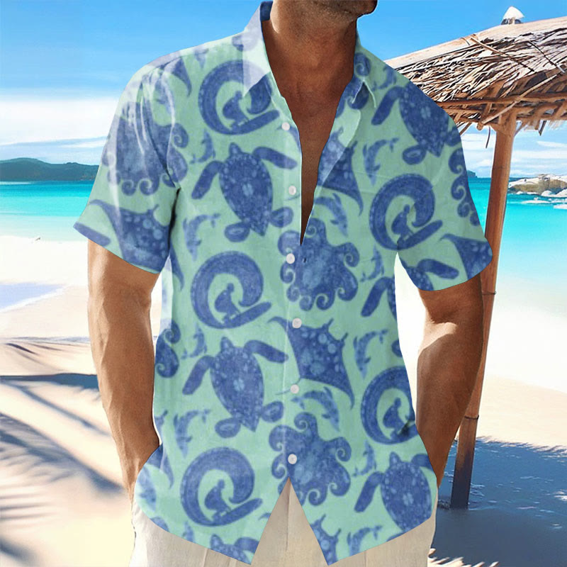 Vacation Turtle Octopus And Ray Print Shirt