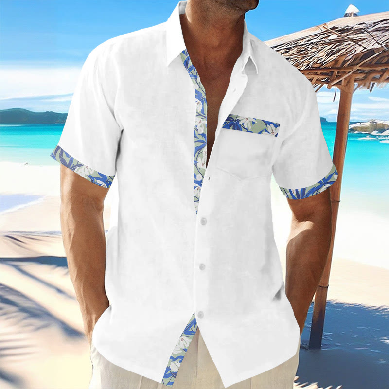 Vacation Floral Print Patchwork Lapel Shirt