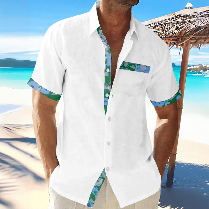 Holiday Contrast Floral Print Patchwork Short-sleeved Shirt