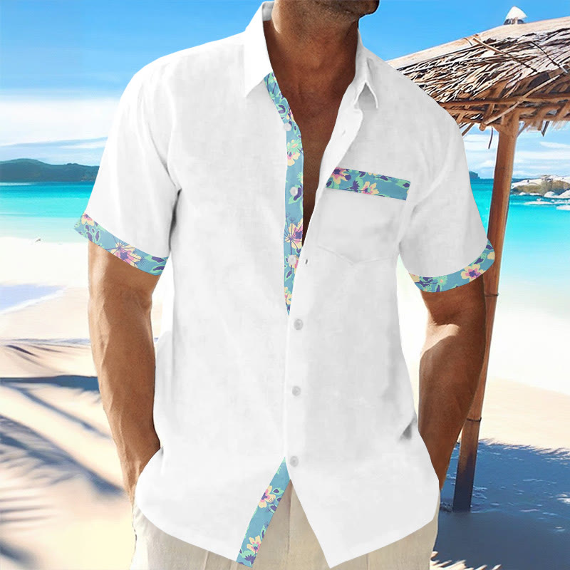 Vacation Floral Print Patchwork Short-sleeved Shirt