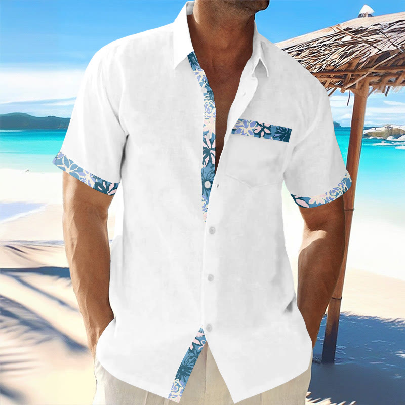 Vacation Oil Painting Floral Print Short Sleeve Shirt