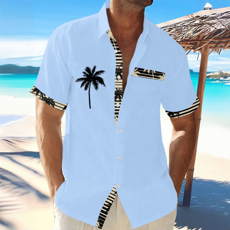 Men's Resort Palm Tree Print Hawaiian Short Sleeve Shirt