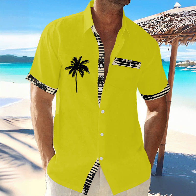 Men's Resort Palm Tree Print Hawaiian Short Sleeve Shirt