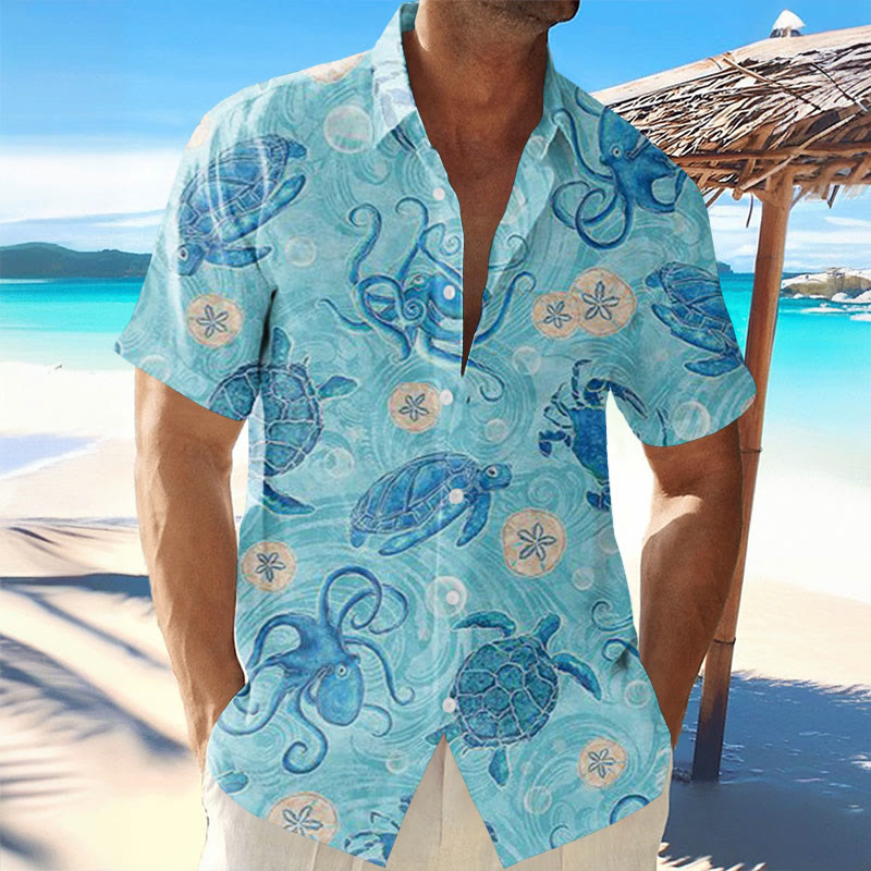 Men's Vacation Octopus Turtle Print Shirt