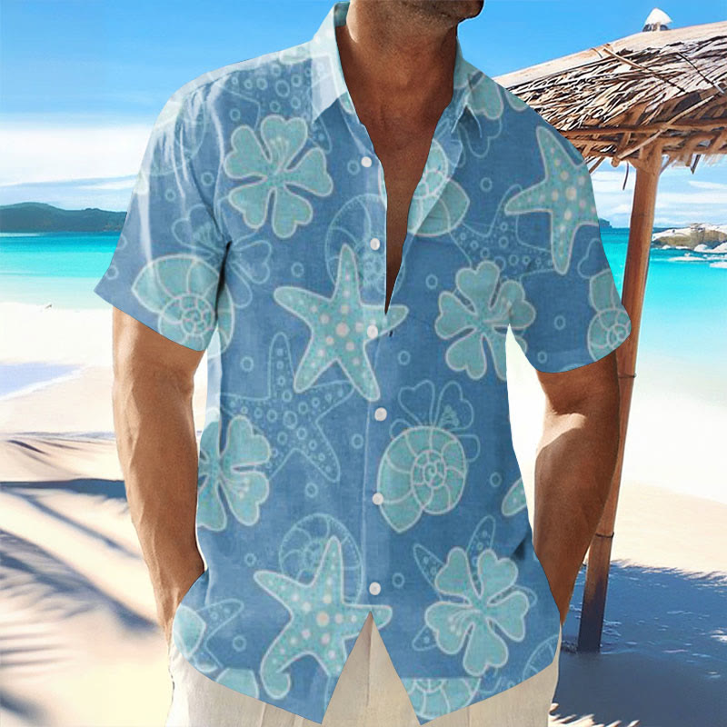 Men's Vacation Starfish And Conch Print Shirt