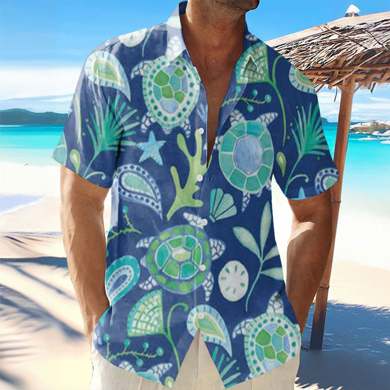 Men's Holiday Floral Turtle Print Shirt