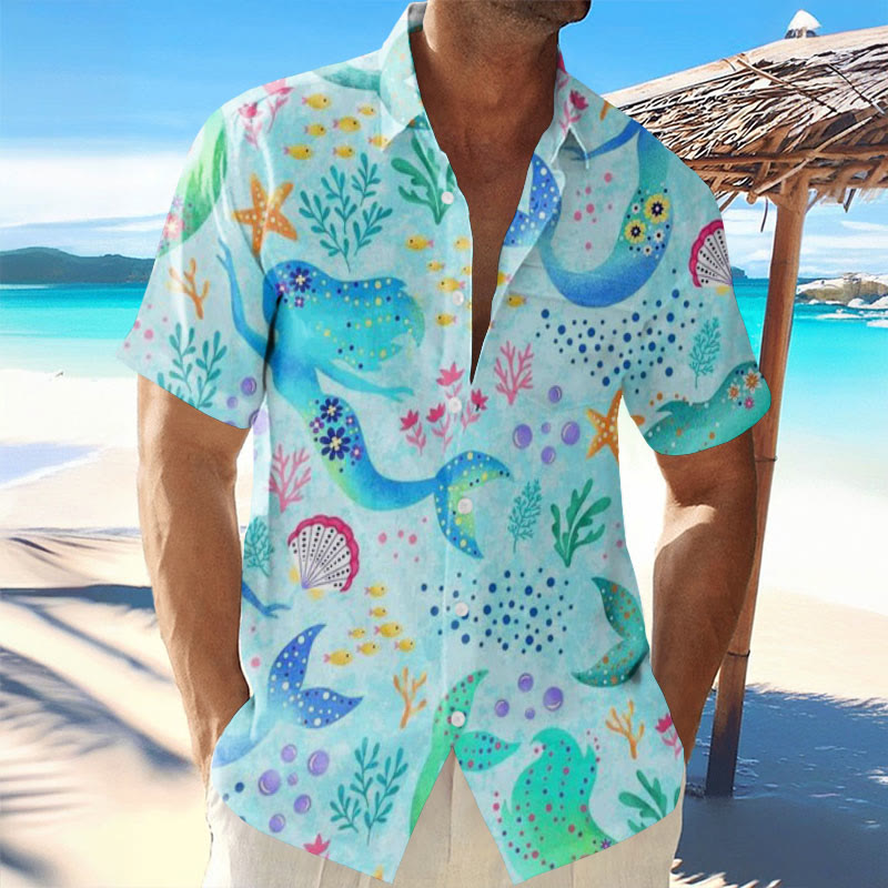 Men's Resort Floral Mermaid Print Shirt