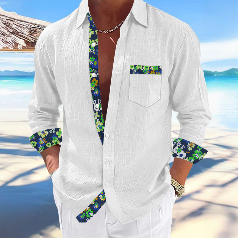 Men's Holiday Hand-painted Contrast Floral Print Shirt