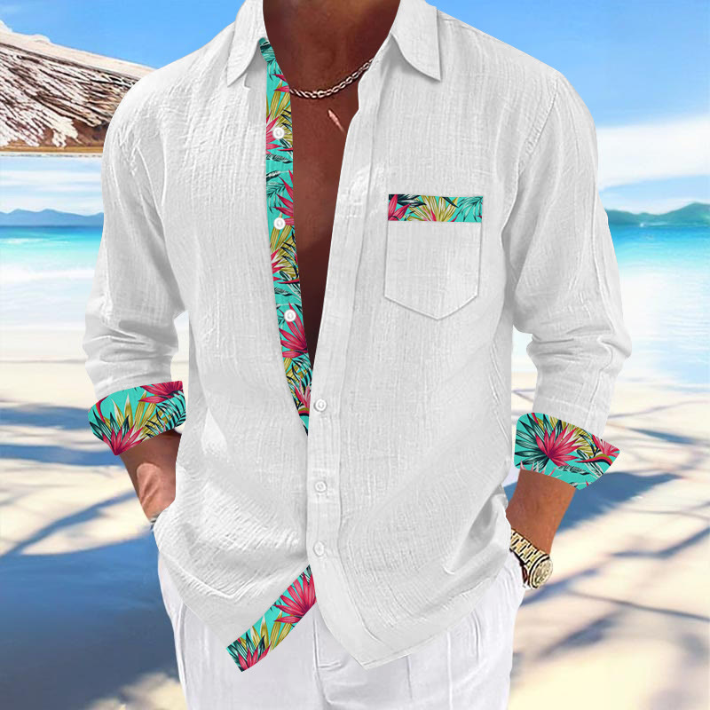 Men's Holiday Contrast Strelitzia Print Shirt