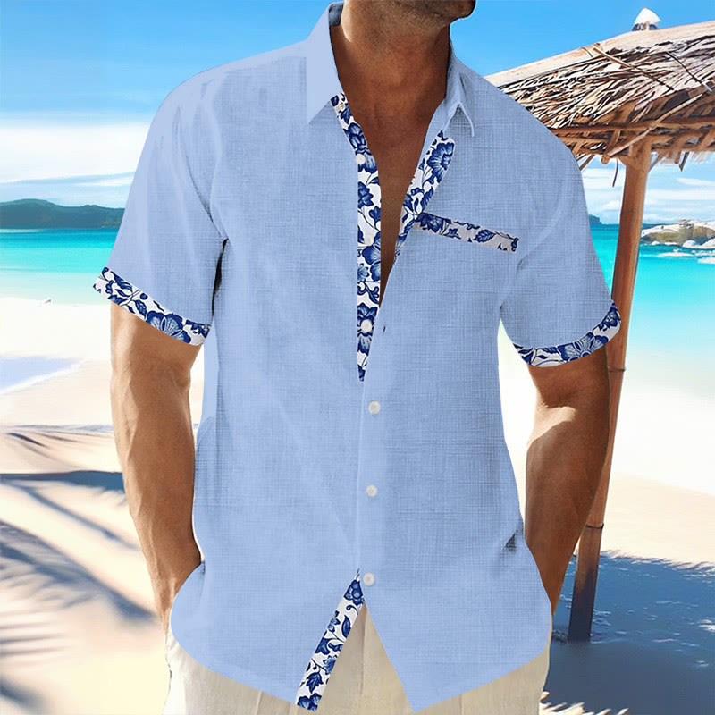 Men's Hawaiian Floral Contrast Print Resort Casual Short Sleeve Shirt