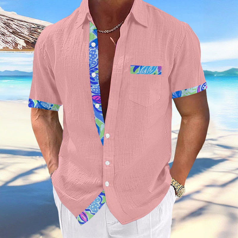 Men's Hawaiian Floral Print Fashionable Resort Casual Short Sleeve Shirt