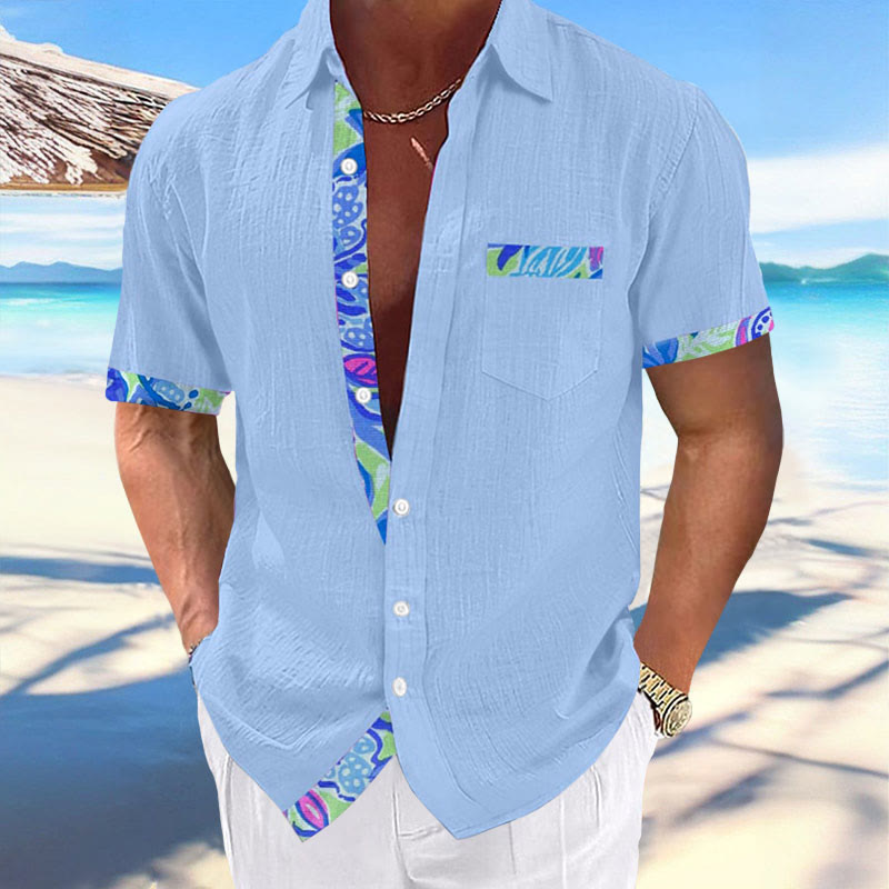 Men's Hawaiian Floral Print Fashionable Resort Casual Short Sleeve Shirt