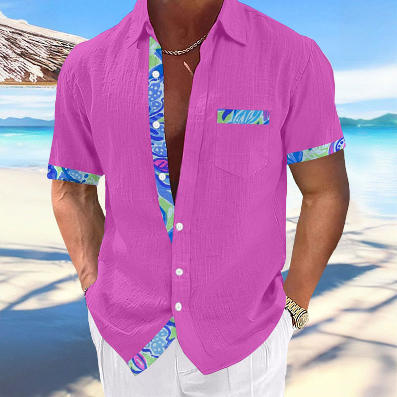 Men's Hawaiian Floral Print Fashionable Resort Casual Short Sleeve Shirt