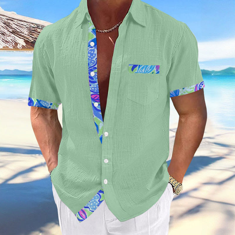Men's Hawaiian Floral Print Fashionable Resort Casual Short Sleeve Shirt