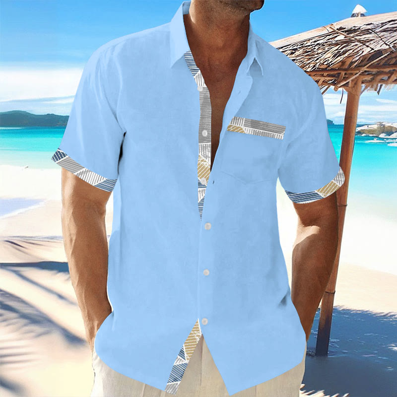Men's Casual Geometric Art Design Printed Hawaiian Short Sleeve Shirt