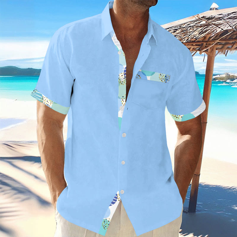 Casual Men's Simple Round Geometric Contrast Print Summer Vacation Short-sleeved Shirt