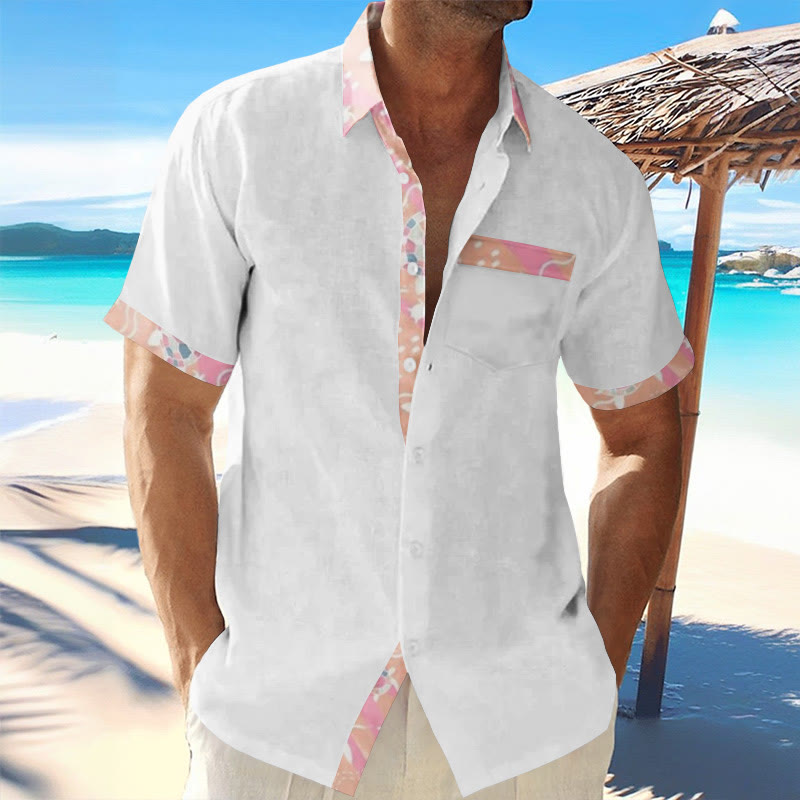 Casual Resort Turtles Patchwork Print Men's Hawaiian Short-sleeved Shirt