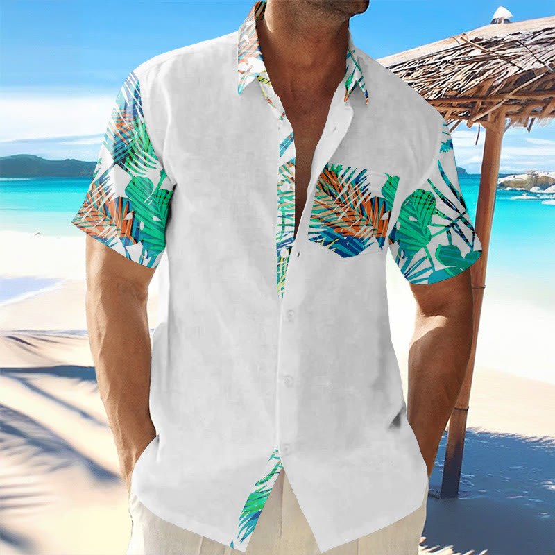 Men's Hawaiian Tropical Leaves Patchwork Printed Short-sleeved Shirt